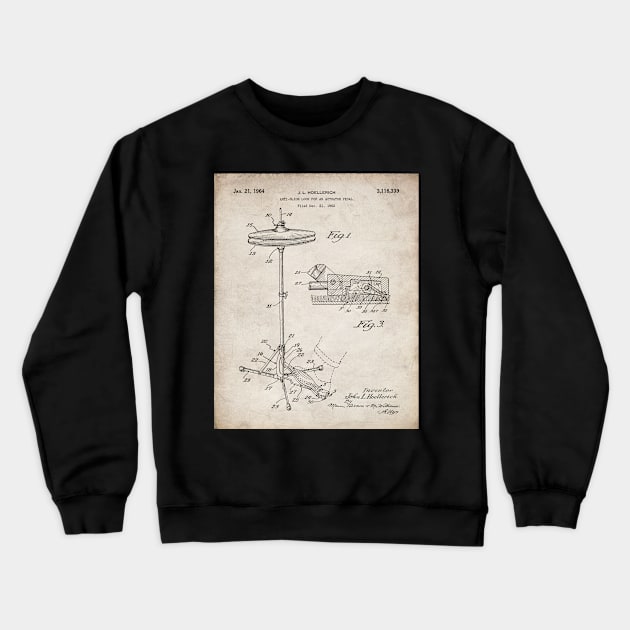 Hi Hat Drum Patent - Drummer Art - Antique Crewneck Sweatshirt by patentpress